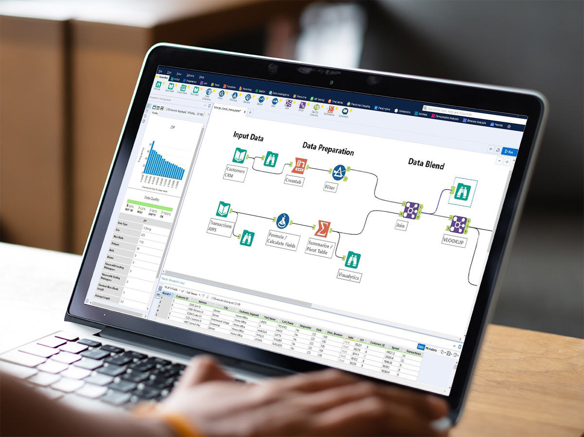 Darstellung des Alteryx User-Interfaces mit einem Beispielprojekt